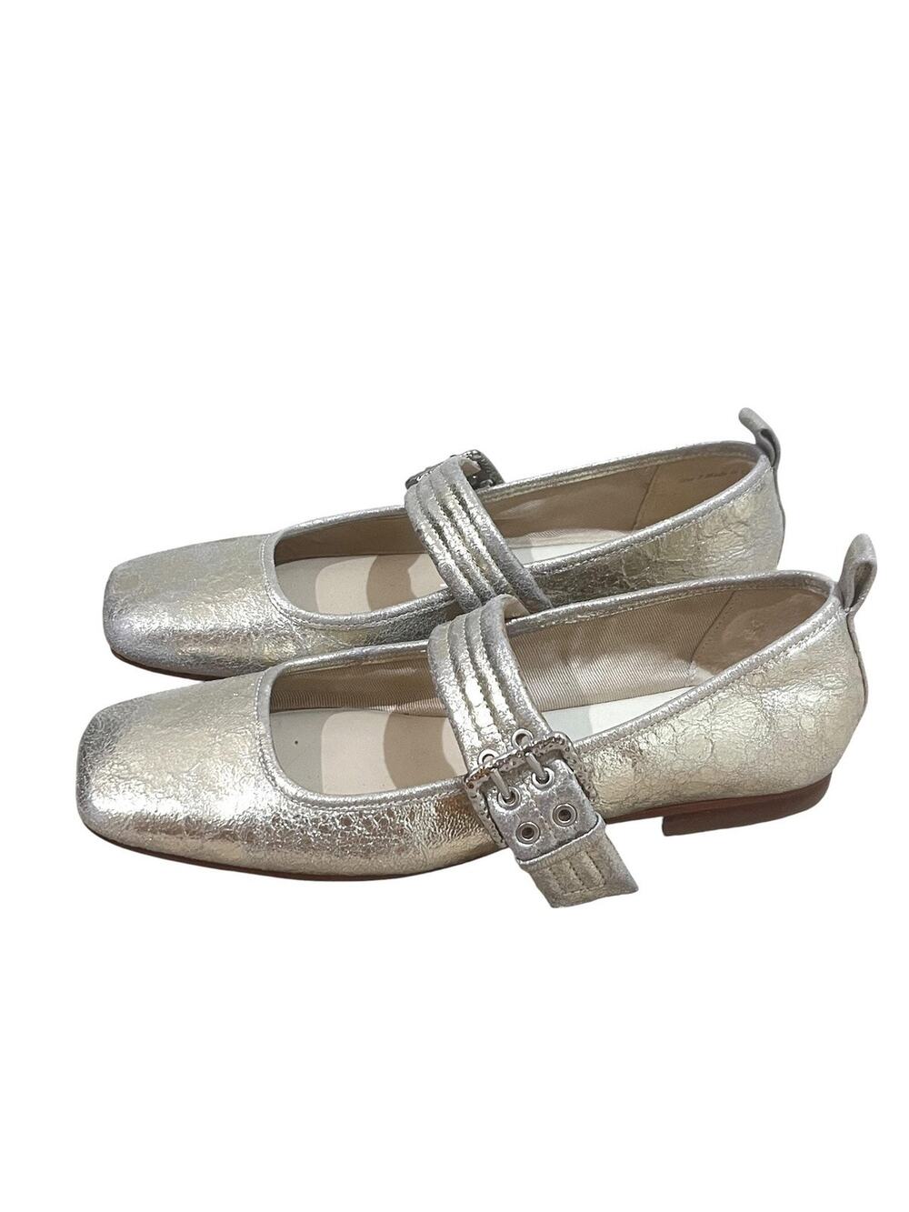 Dolce Vita Mary Jane Flats Shoes Womens Size 7 Silver Leather Buckle Strap